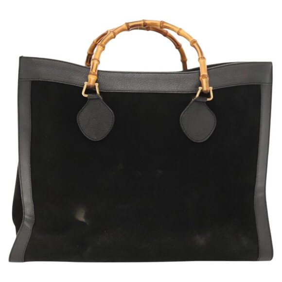 GUCCI Bamboo Hand Bag Suede Black Gold 002 1186 0260 Auth ep8603